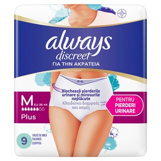 Always Discreet | Lenjerie pierderi urinare M Plus, 9 bucati