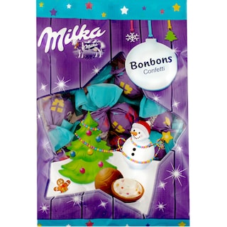 Milka | Bomboane de ciocolata umplute cu crema de lapte si granule drajeuri 86g