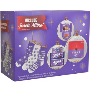 Milka | Pachet ciocolata si biscuti cu sosete cadou 454g