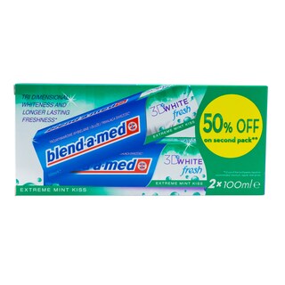 Blend-a-med | 3D White | Pasta de dinti Fresh extra mint kiss 2x100ml