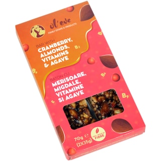 Ol'eve | Baton cu merisoare, migdale, vitamine si agave 70g