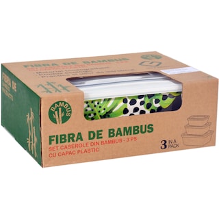 (bucata) | Set caserole din bambus cu capac plastic 3 bucati, diverse modele