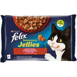 Hrana umeda pentru pisici, selectie rustica cu vita si pui in aspic 4x85g