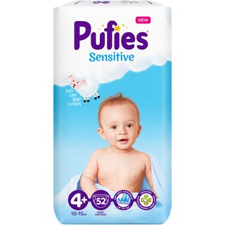 Pufies | Sensitive | Scutece bebelusi Marimea 4+, 10-15 kg, 52 buc