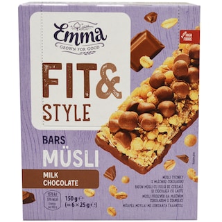 Emma | Baton musli cu fulgi de cereale si ciocolata cu lapte 6x25g