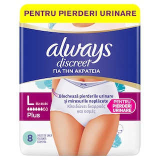 Always Discreet | Lenjerie pierderi urinare L Plus, 8 bucati