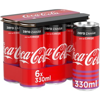 Coca-Cola Zero Zahar | Bautura racoritoare carbogazoasa Zero, cu aroma de cirese 6x330ml