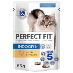 Hrana umeda pentru pisici Indoor 1+, cu pui si mazare in sos 85g