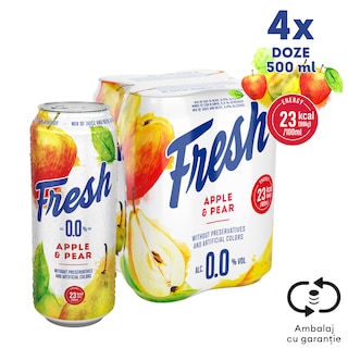 Fresh 0.0 | Bere fara alcool cu suc de mere si pere 4x0.5L