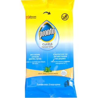 Pronto | Servetele umede pentru lemn cu aloe vera, 25 bucati