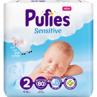 Pufies | Sensitive | Scutece bebelusi Marimea 2, 4-8 kg, 80 buc