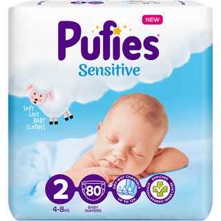 Pufies | Sensitive | Scutece bebelusi Marimea 2, 4-8 kg, 80 buc