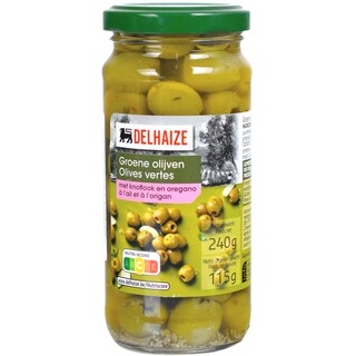 Delhaize | Masline verzi cu usturoi si oregano 240g