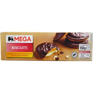 MEGA | Biscuiti cu jeleu cu suc de portocala si ciocolata neagra 150g