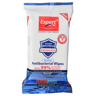 Expert wipes | Servetele antibacteriene senzitiv 15 bucati