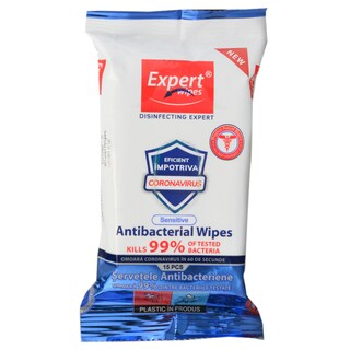 Expert wipes | Servetele antibacteriene senzitiv 15 bucati