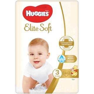 Huggies | Elite Soft | Scutece bebelusi, marimea 3, 5-9 kg, 80 buc