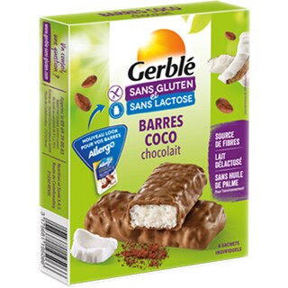 Gerble | Batoane de nuca de cocos cu ciocolata, fara gluten, fara lactoza 100g