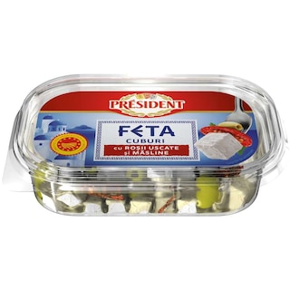 President | Branza feta cuburi cu rosii, in ulei 150g