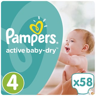 Pampers | Active baby-dry | Scutece copii, marimea 4 Maxi 7-14 kg 58 bucati