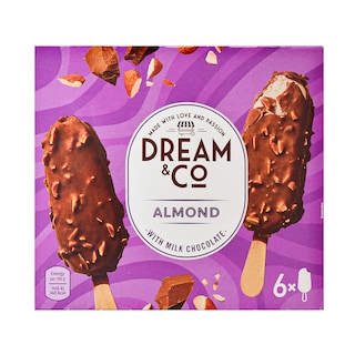 Dream&Co | Inghetata cu vanilie cu ciocolata cu lapte si migdale 6x120ml
