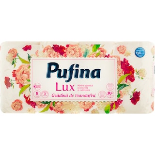 Pufina | Hartie igienica cu 3 straturi Lux Gradina de Trandafiri 8 role
