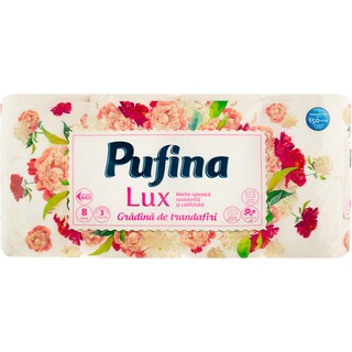 Pufina | Hartie igienica cu 3 straturi Lux Gradina de Trandafiri 8 role
