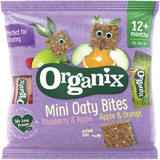Organix | Mini batoane ecologice din ovaz integral cu mere-zmeura si mere-portocale 110g
