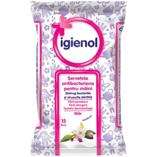 Igienol | Servetele antibacteriene pentru maini, Mar, 15 buc.