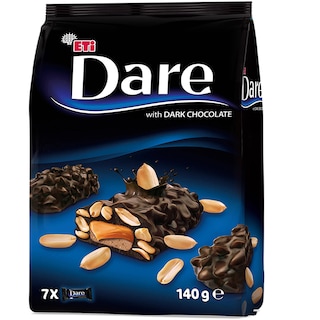 Dare | Mini batoane cu ciocolata neagra si arahide 140g