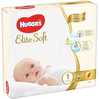 Huggies | Elite Soft | Scutece bebelusi, marimea 1, 3-5 kg, 82 buc