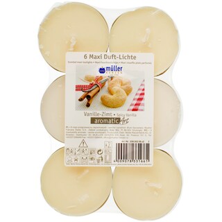 Muller | Set de 6 maxipastile lumanari cu aroma de vanilie