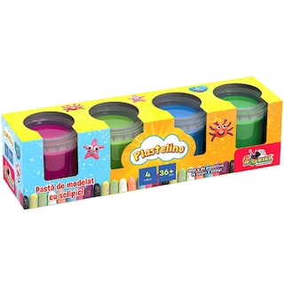 Noriel | Plastelino | Pasta de modelat cu sclipici Plastelino, 4 culori x 100g