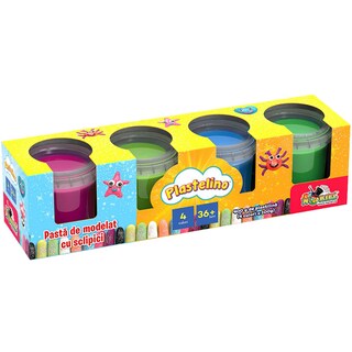 Noriel | Plastelino | Pasta de modelat cu sclipici Plastelino, 4 culori x 100g