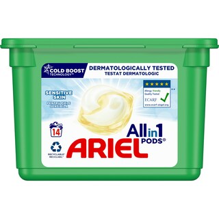 Ariel | All in 1 Pods | Detergent Sensitive Skin, 14 capsule