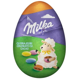 Milka | Ou de ciocolata cu lapte, cu drajuri din cacao 50g