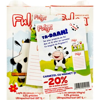 Fulga | Lapte UHT 3.5% grasime 20%reducere la al doilea+cadou 2x1l