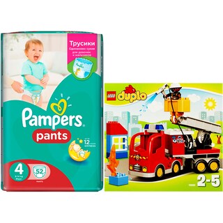 Pampers | Scutece pants 4maxi jp 52buc + Lego duplo joc camion de pompieri