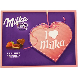 Milka | I Love Milka | Praline de ciocolata cu crema capsuni 120g