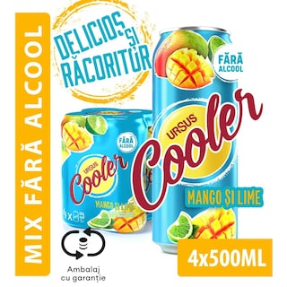 Ursus Cooler | Bere fara alcool cu suc de mango si lime 4x0.5L