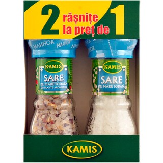 Kamis | Pachet cu 2 rasnite cu sare de mare cu ierburi si sare de mare iodata 90g+78g