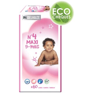 Delhaize | Scutece bebelusi Marimea 4 Maxi, 9-14 kg, 60 buc