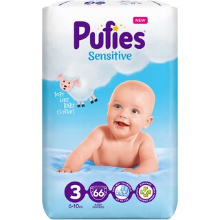 Pufies | Sensitive | Scutece bebelusi Marimea 3, 6-10 kg, 66 buc