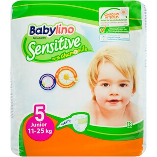 Babylino | Scutece Sensitive numarul 5 pentru 11-25kg, 18 bucati