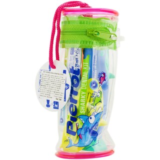 Pierrot | Set igiena orala Travel pentru copii cu periuta de dinti, pasta de dinti si accesoriu pasta de dinti