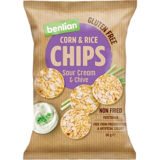 Benlian | Chips din porumb, orez, fara gluten cu aroma de smantana 50g