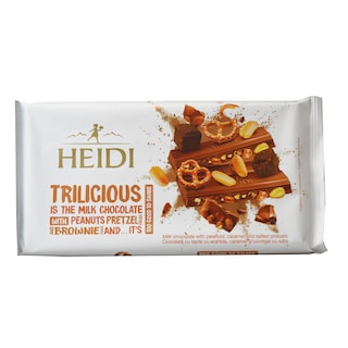 Heidi | Trilicious | Ciocolata cu lapte cu arahide, caramel si covrigei cu sare 180g