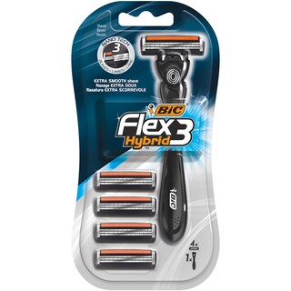 Bic | Flex3 | Aparat de ras pentru barbati, 3 lame, 1 maner + 4 rezerve