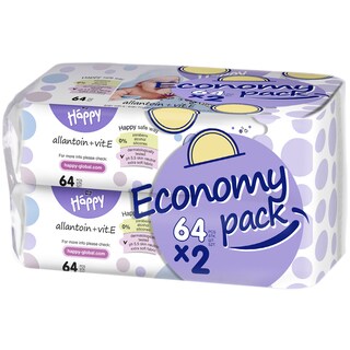 Happy | Servetele umede copii cu vitamina E si alantoina duo pack 2 pachetex64 bucati