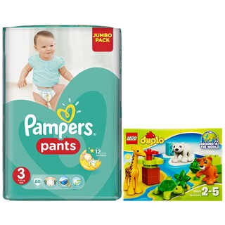 Pampers | Scutece pants 3midi jp 60buc + Lego duplo  animalele lumii